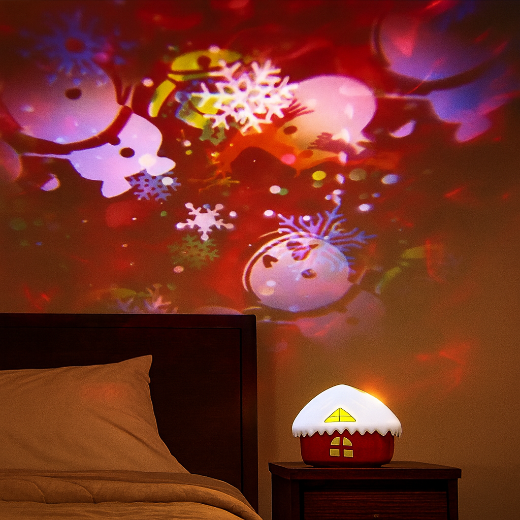 Proiector Craciun tip Casuta cu 5 Diapozitive Interschimbabile, USB