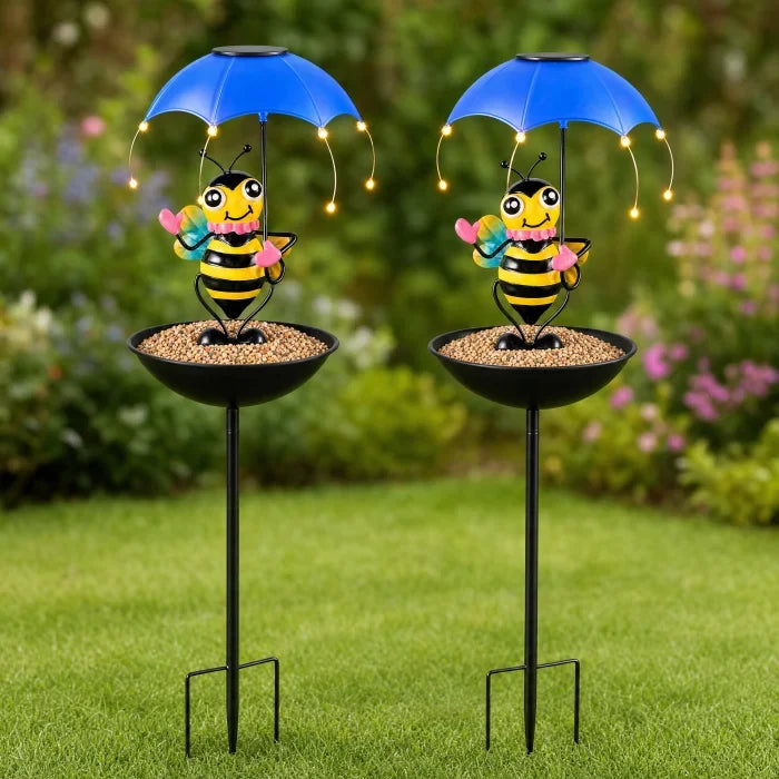 Set 2 Lampi Solare Decorative cu Hranitoare Pasari Model Albinuta Broscuta Gradina - detaliu produs