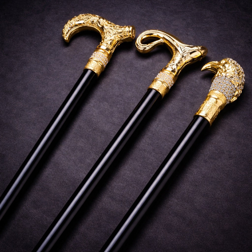 Baston de mers la moda cu cap de vultur alb auriu, 90 CM