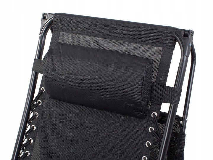 Scaun sezlong rabatabil cu parasolar 122x64x97 cm – pernuta, suport bautura, textilena rezistenta