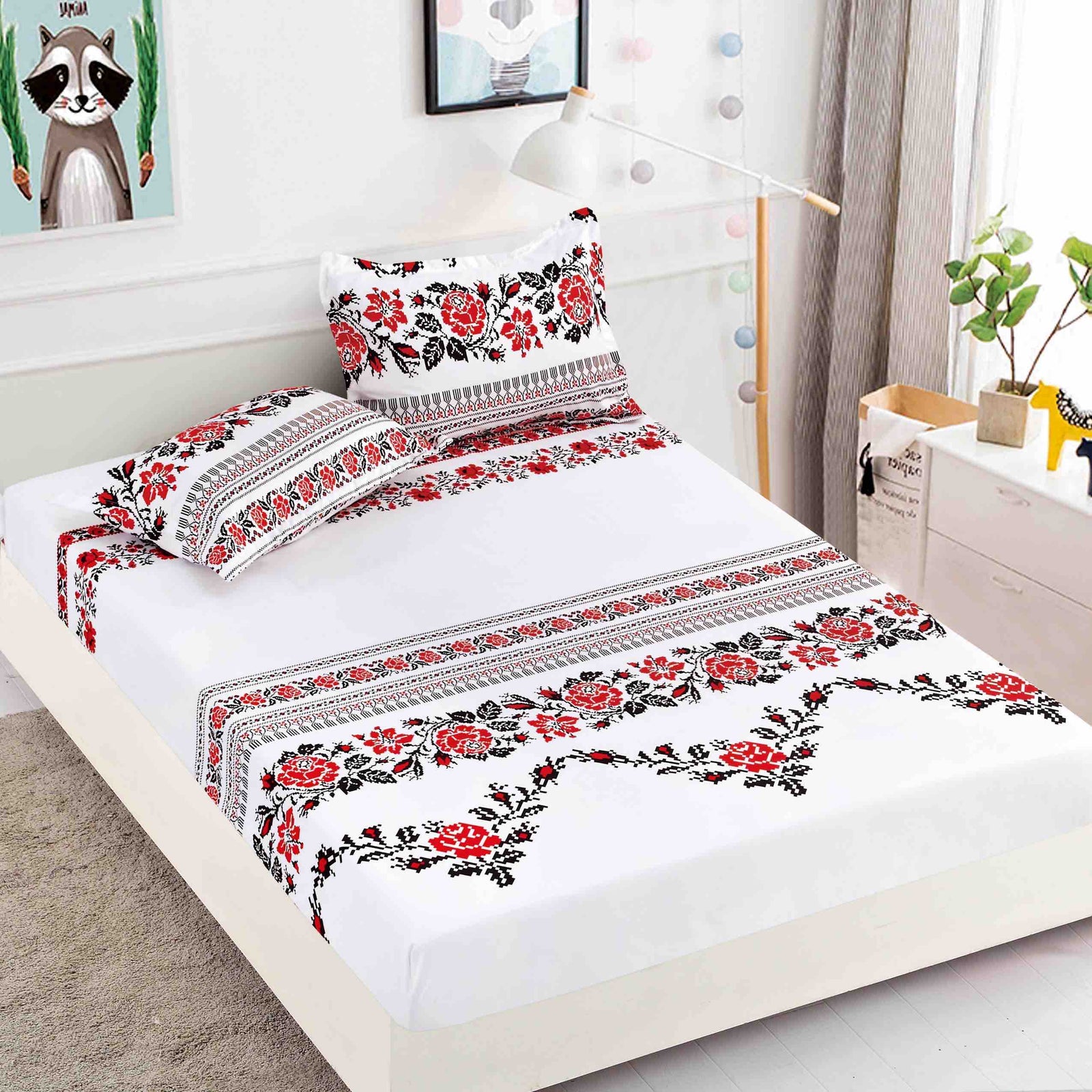 Huse de Pat 180x200 cm Bumbac 100% Alb Crem Gri Negru Protectie Completa - detaliu produs