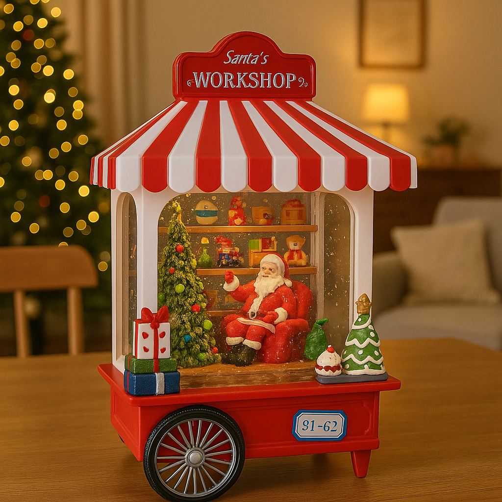 Glob de zapada muzical cu Mos Craciun in magazinul de dulciuri – cu lumini, efect de ninsoare si 8 melodii de Craciun