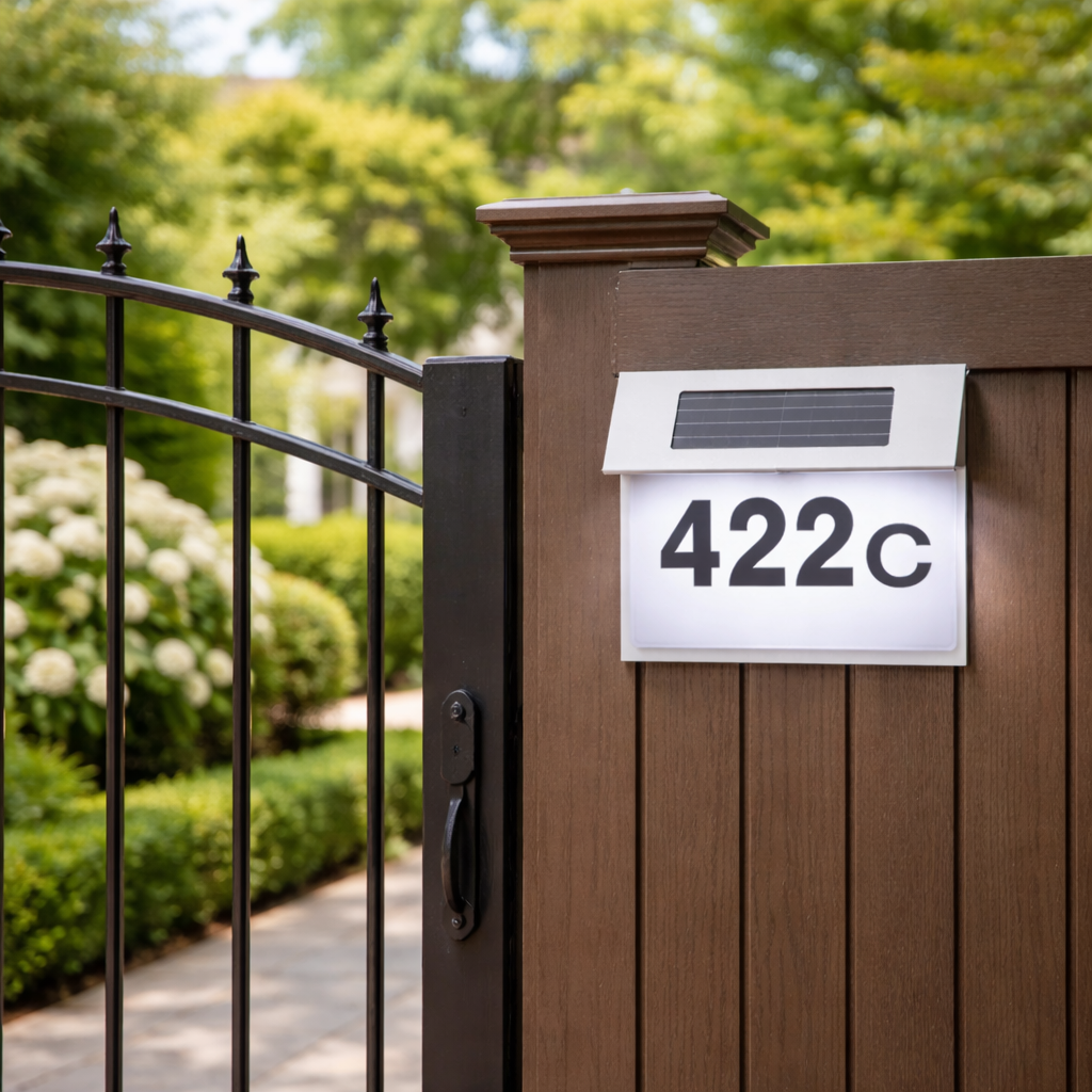 Numar de casa din inox, cu iluminare LED si alimentare solara