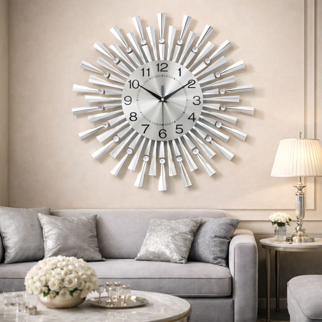 Ceas de perete modern, mare, pentru living, 60 cm, silentios, metalic, negru, cu mecanism quartz