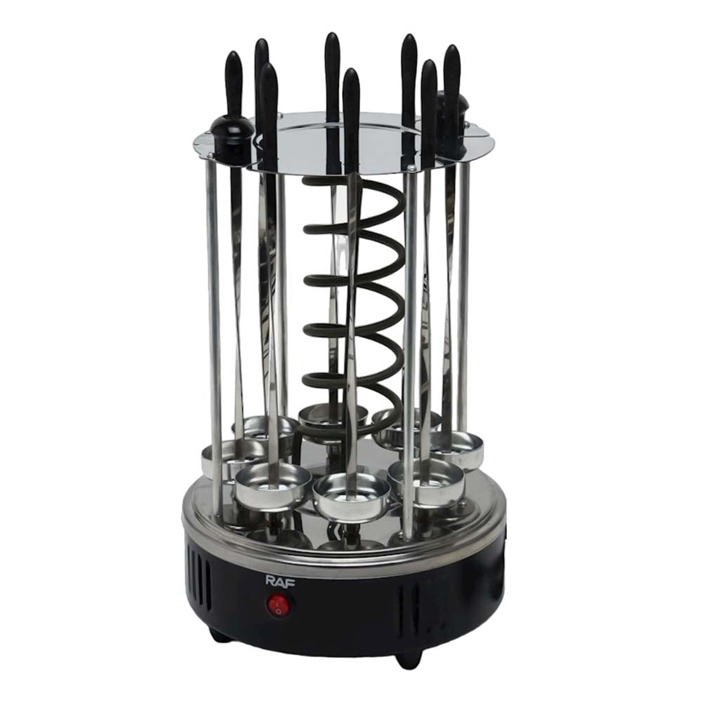 Gratar si rotisor electric multifunctional, RAF R8628, 1500 W, pentru 11 frigarui, din otel, negru-argintiu