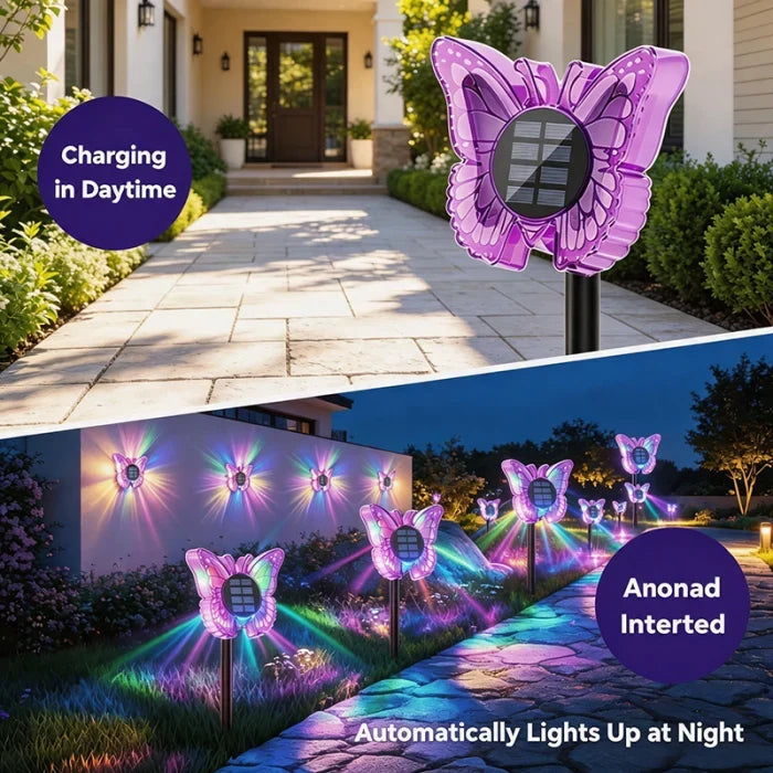 Set 2 Lampi Solare LED Fluture RGB 37cm Montaj Perete Sol IP65 5W 4 Culori - detaliu produs