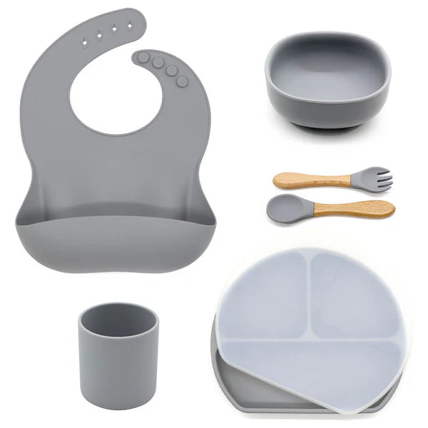 Set hranire bebelusi  8 piese, termorezistente, silicon, fara BPA, pliabile, usor de curatat