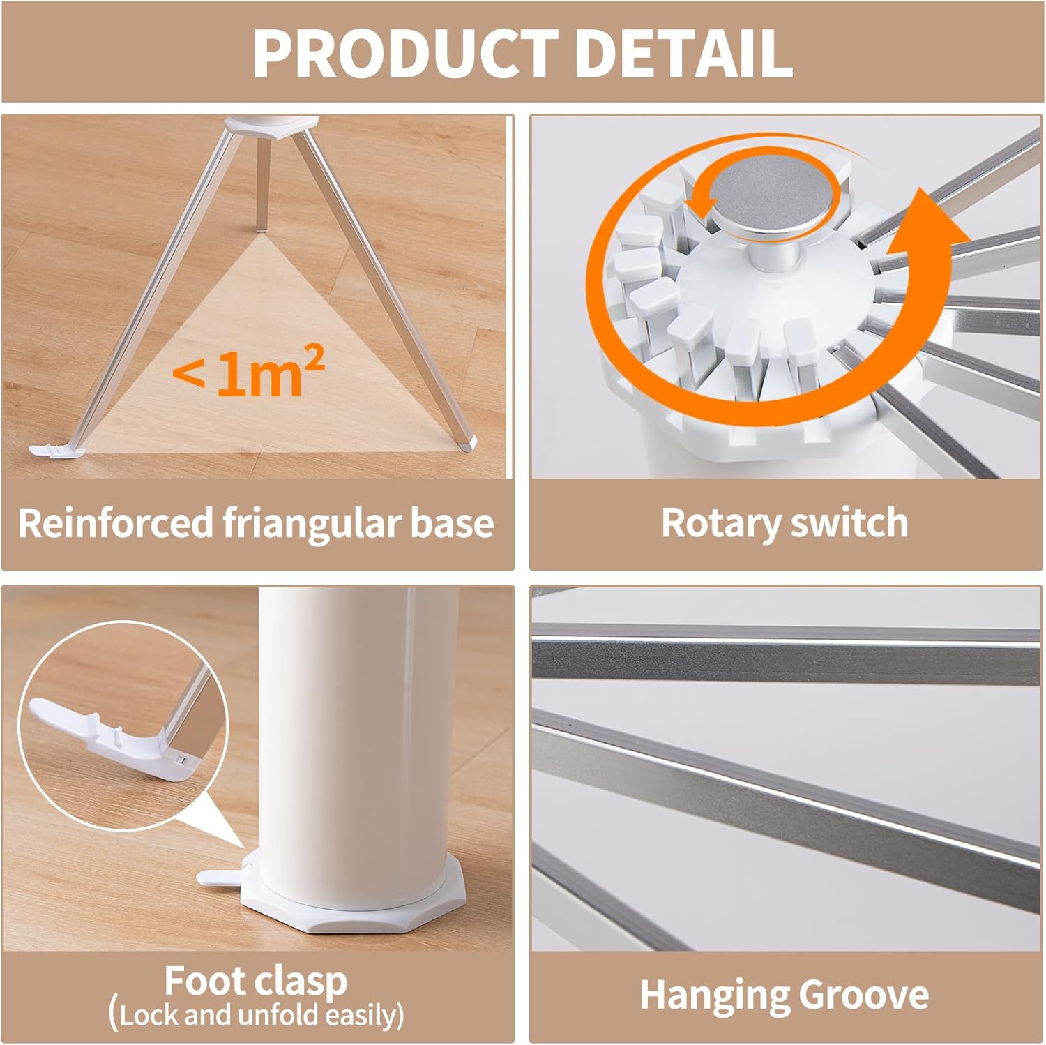 Uscator de rufe tip trepied, pliabil si compact, cu 16 brate rotative, pentru interior si exterior, 125cm