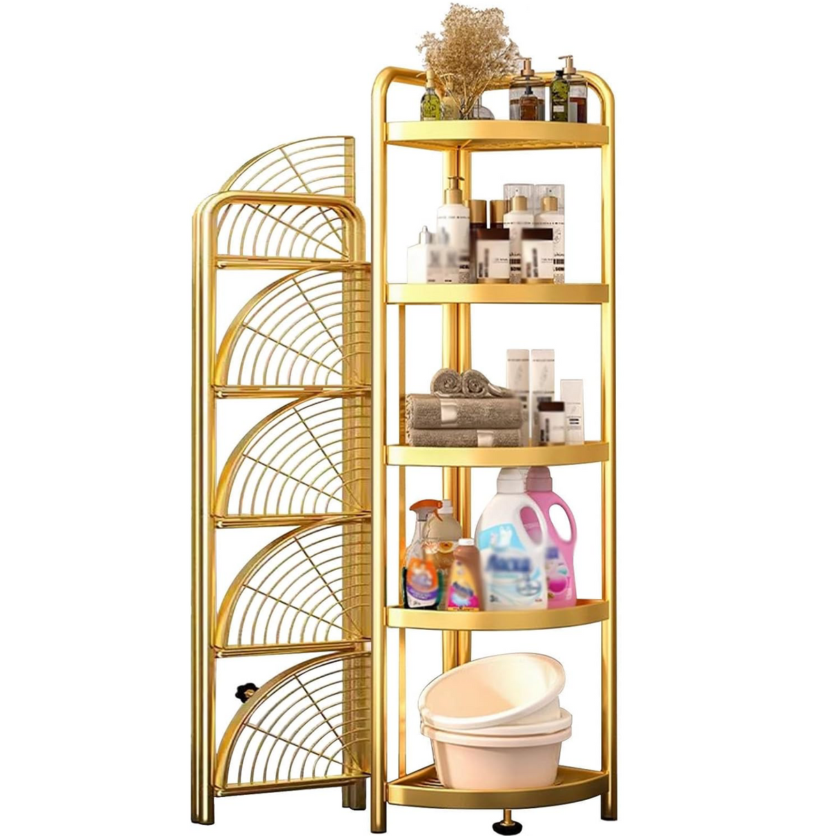 Etajera metalica pliabila pentru colt, 5 niveluri, 157x51x51cm