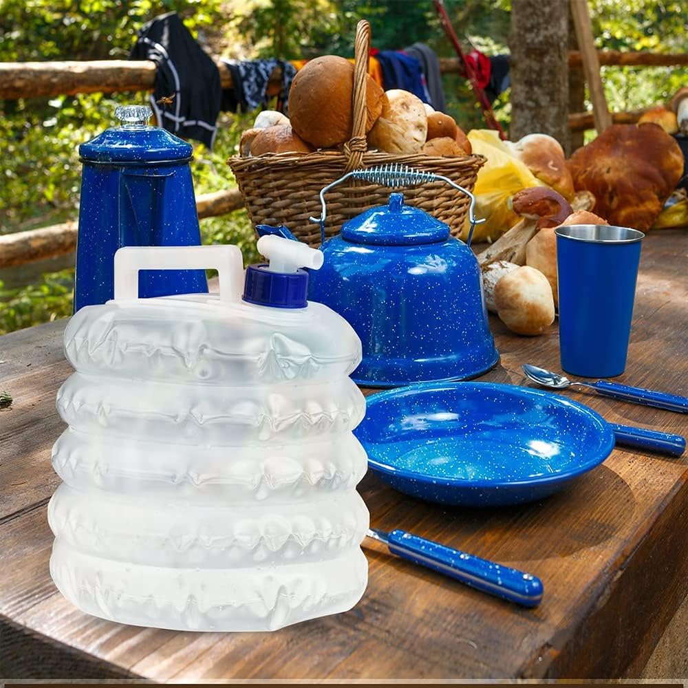 Bidon pliabil pentru camping, transparent, 10L, cu functie de evacuare a apei, portabil