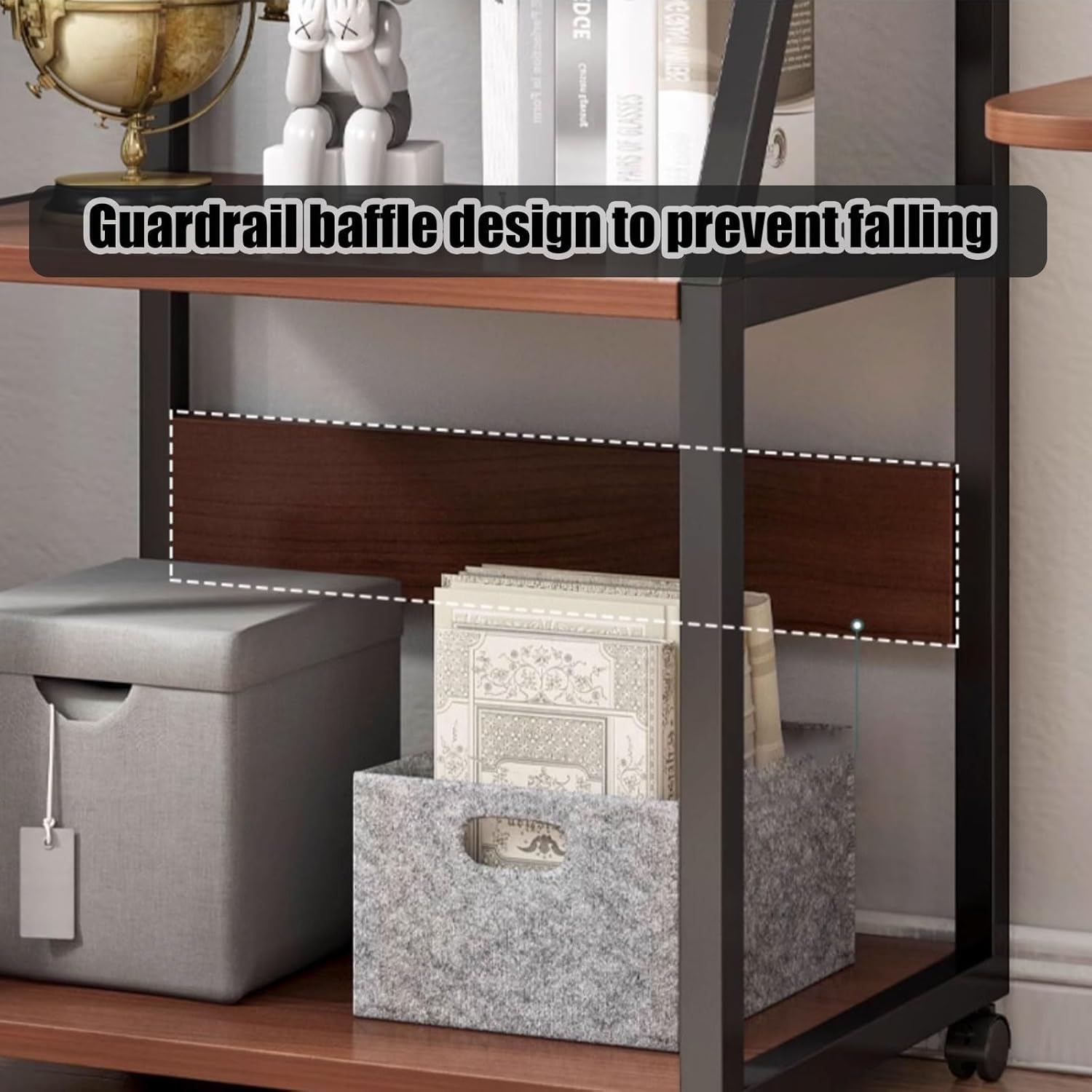 Raft multifunctional cu roti pentru birou, 4 niveluri, cadru metalic, blat MDF, 55x40x131 cm