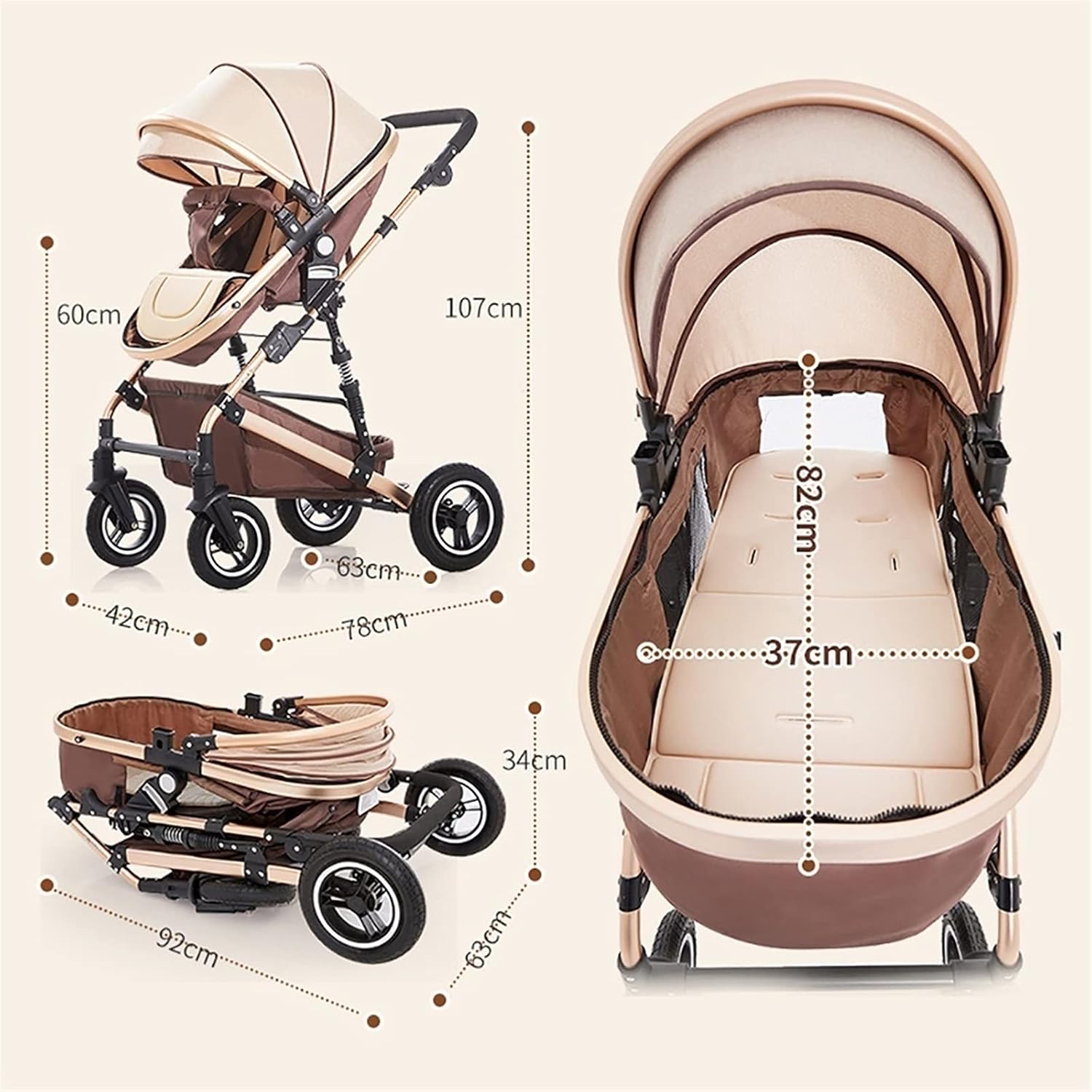 Carucior pliabil pentru copii, 3 în 1, Multifunctional – Landou, Scaun Auto si Carucior Sport
