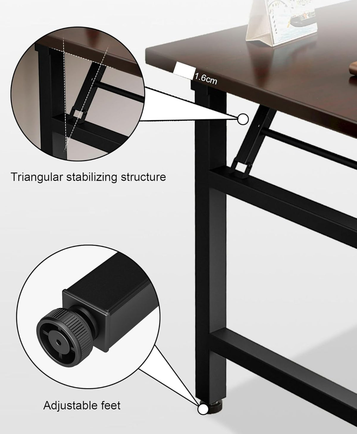 Birou pliabil, cadru metalic, blat MDF 16mm, 120x60cm