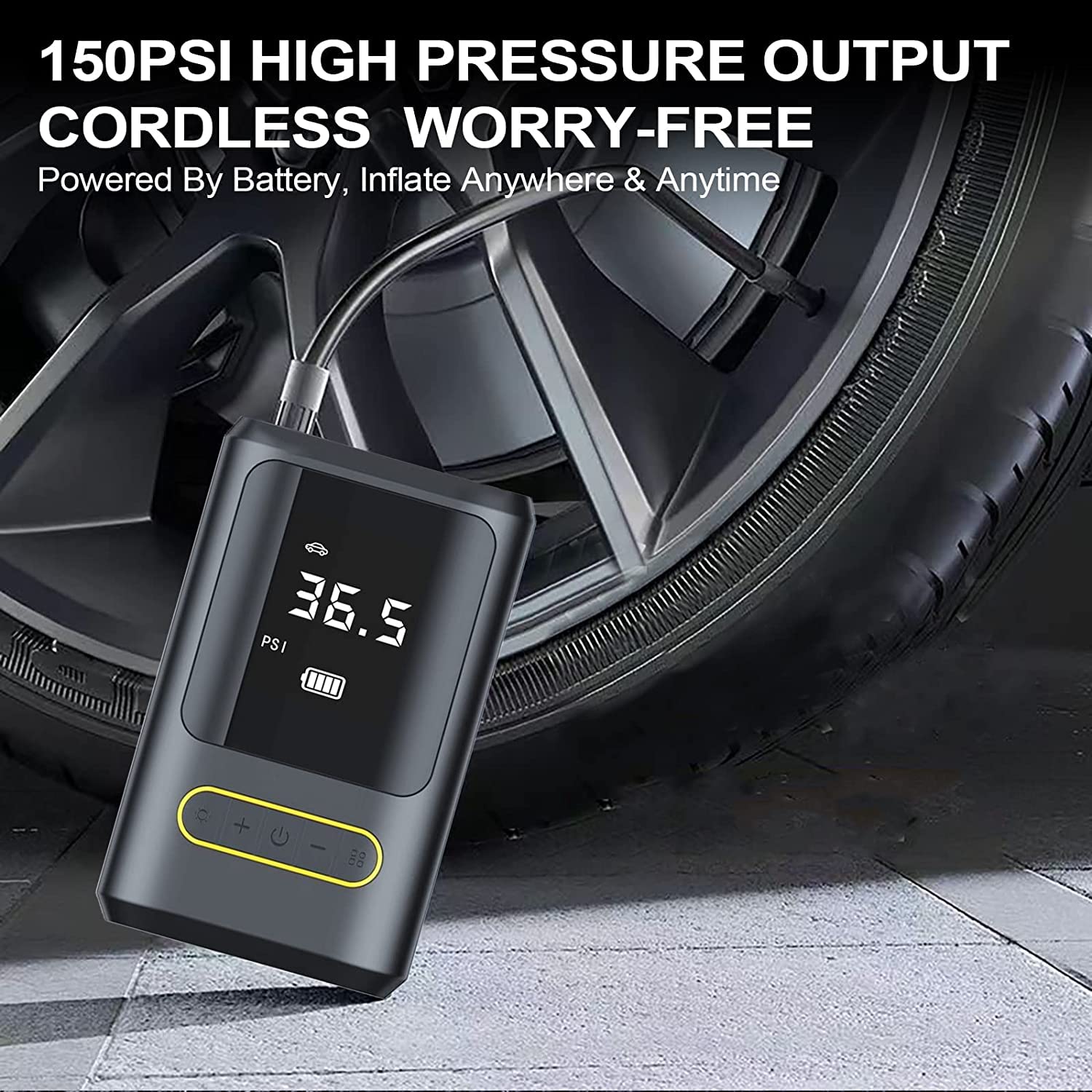 Pompa aer auto electrica, afisaj digital LCD, Lanterna LED, Portabila, Reincarcare USB C, baterie 4000 mAh, Manometru digital, 120 W, sundiguer, Negru