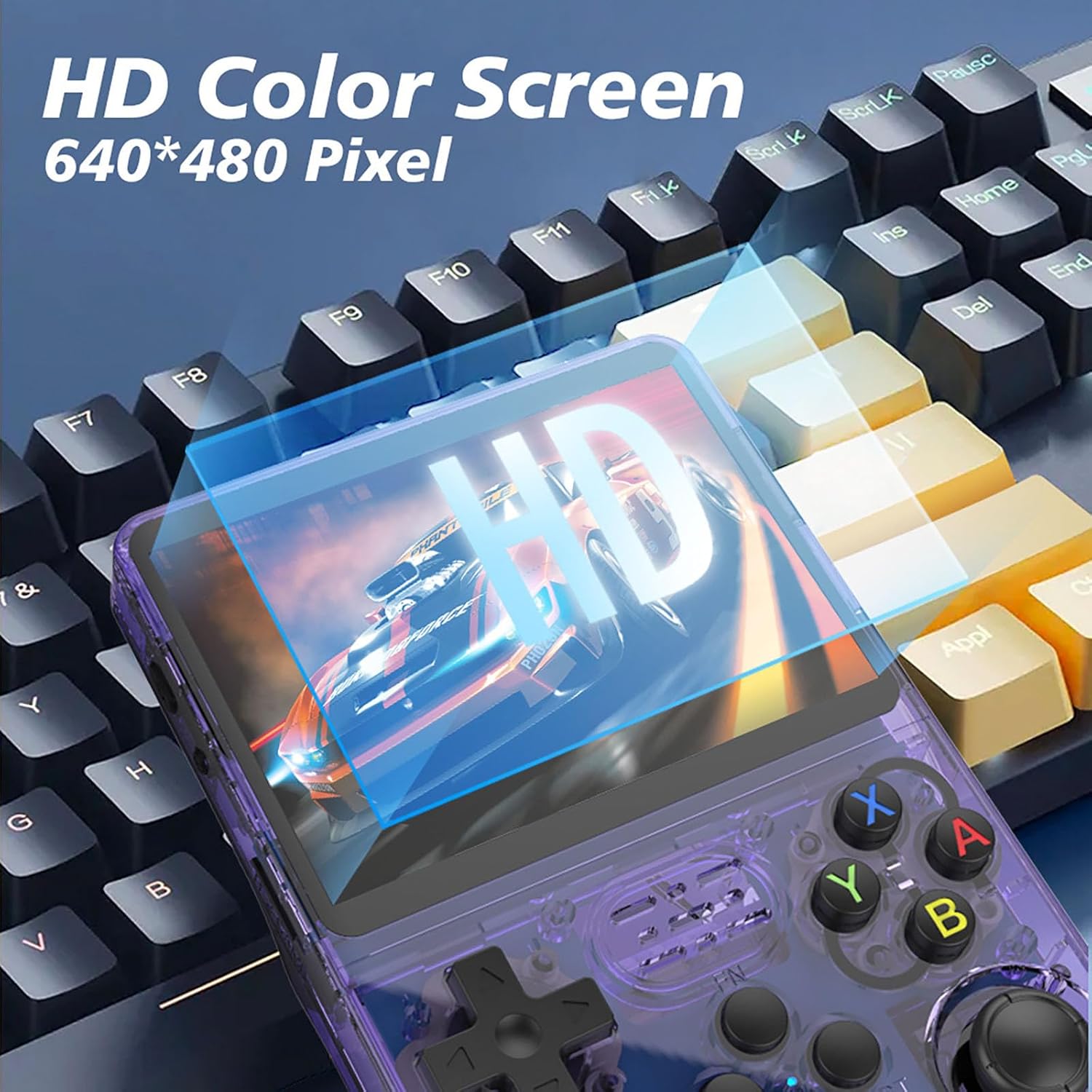 Consola de jocuri portabila R36S, ecran IPS 3.5 inch, 640x480, 64GB, Violet