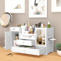 Organizator cosmetice si bijuterii cu sertare si oglinda machiaj, PVC, alb - imagine 2