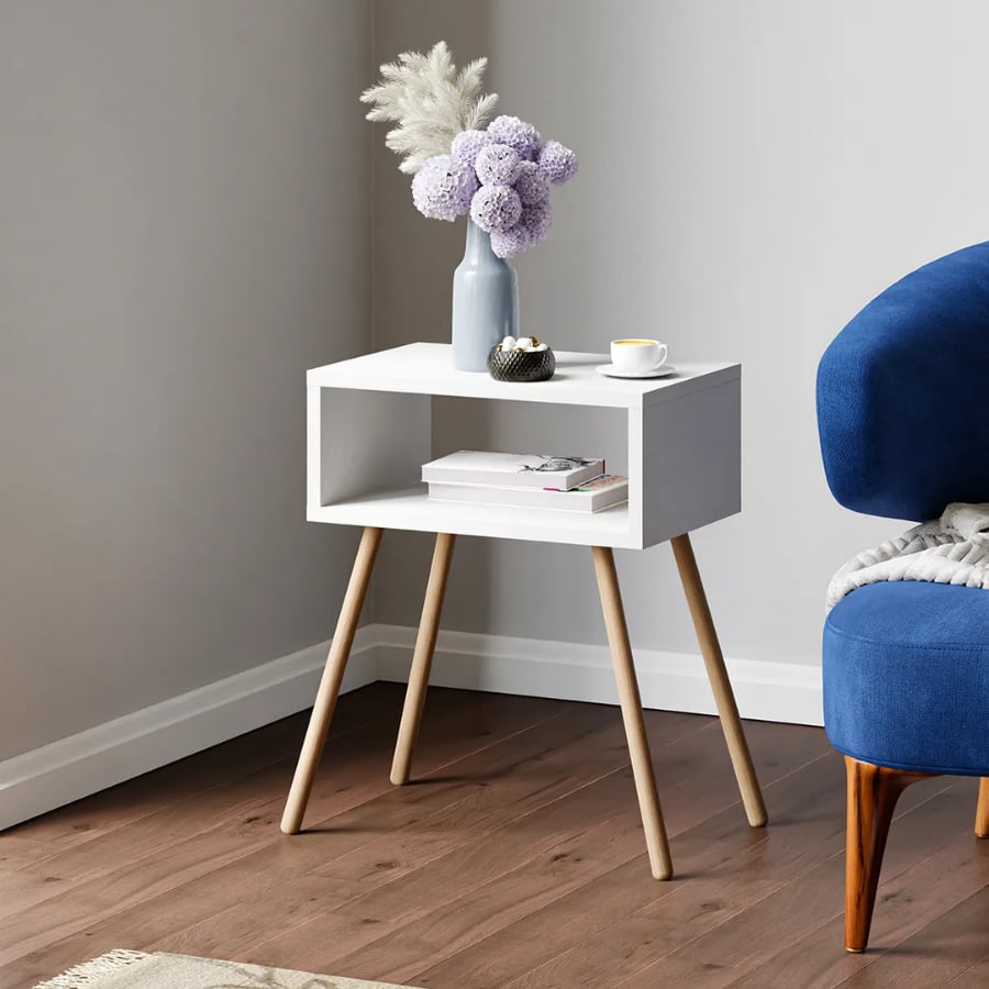 Noptiera cu picioare retro – 44 x 29 x 18 cm – cu raft de depozitare si design vintage