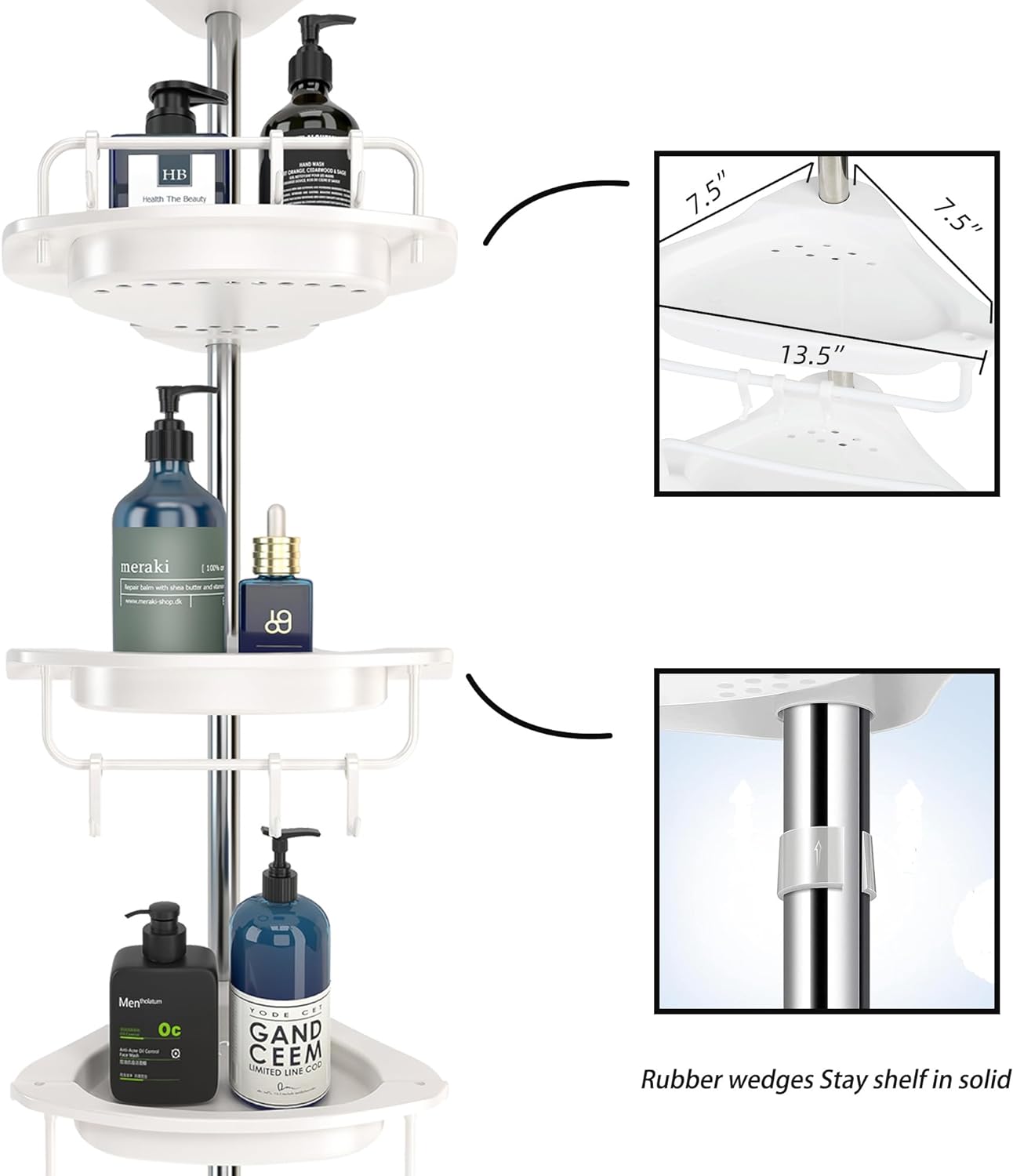 Etajera colt pentru baie si dus, 4 sau 5 rafturi, inaltime reglabila 320 cm, montare pe colt