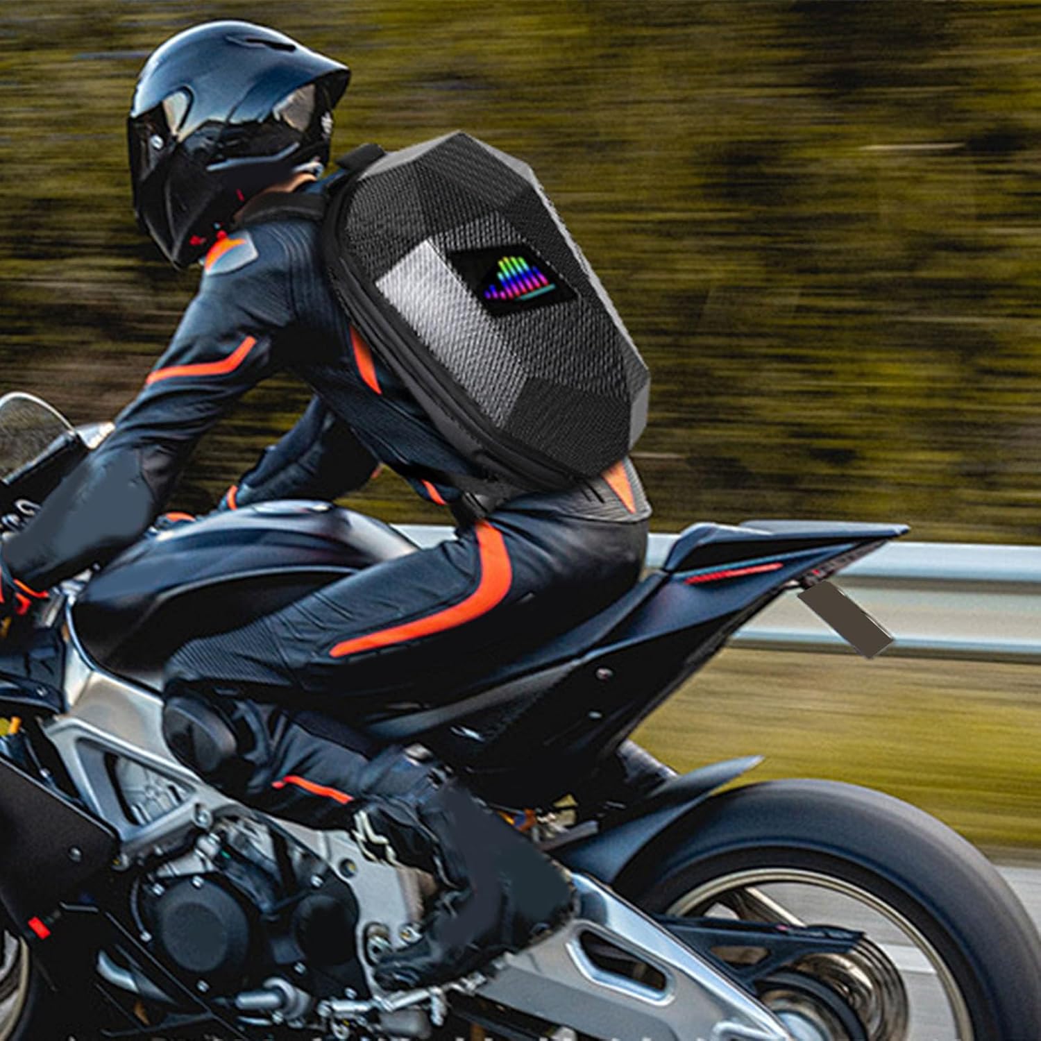 Rucsac moto Led, impermeabil, compartiment laptop 15.6, extensie pentru casca