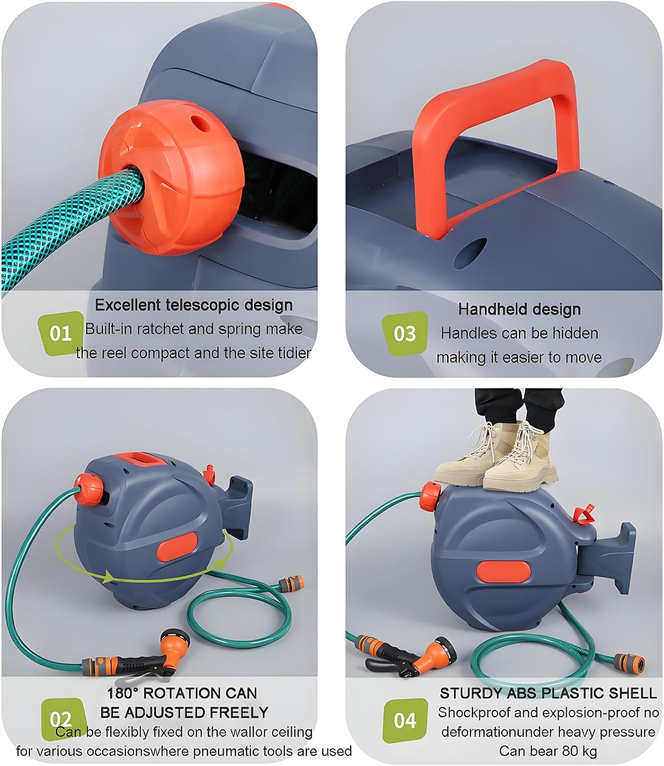 Tambur de furtun retractabil automat, perete‑montabil – variante 20 m / 30 m