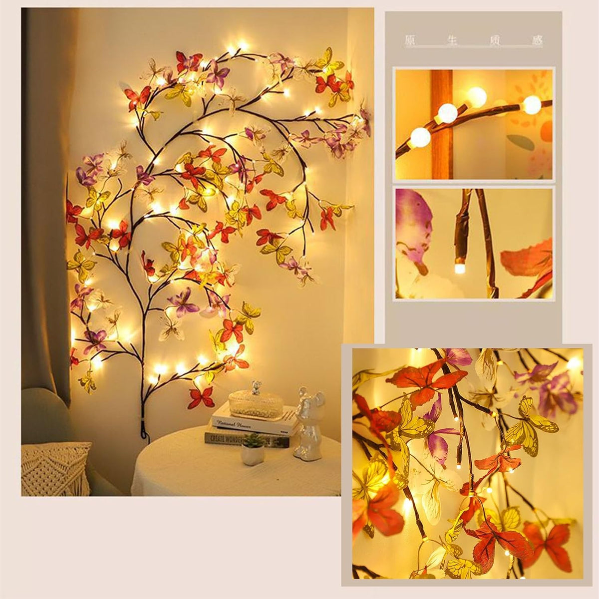 Ghirlanda luminoasa decorativa cu ramuri flexibile – 1.6 m, 72 LED-uri, telecomanda si alimentare USB