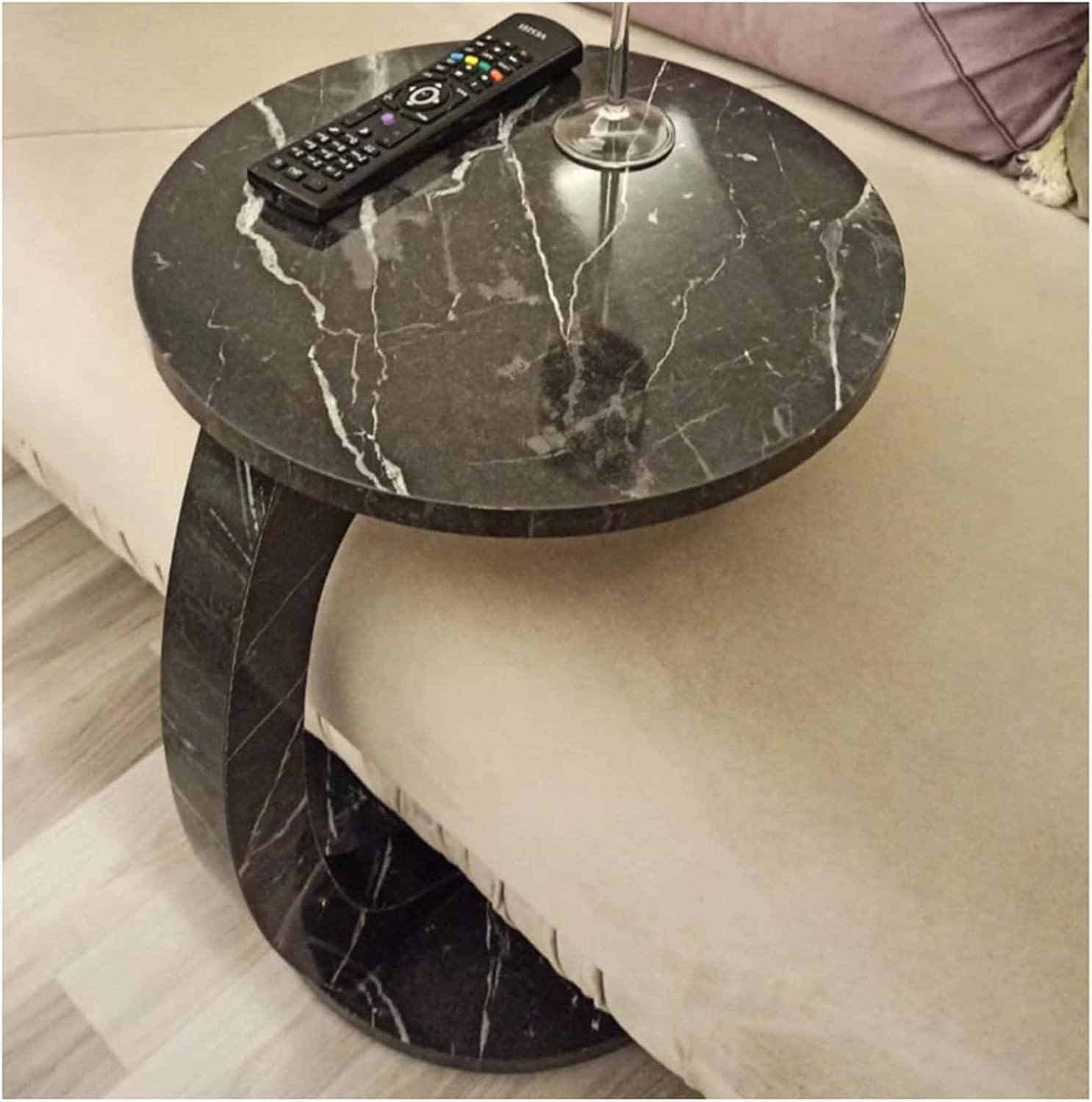 Masuta de cafea rotunda cu roti, din PAL melaminat – 38 cm diametru, 56 cm inaltime