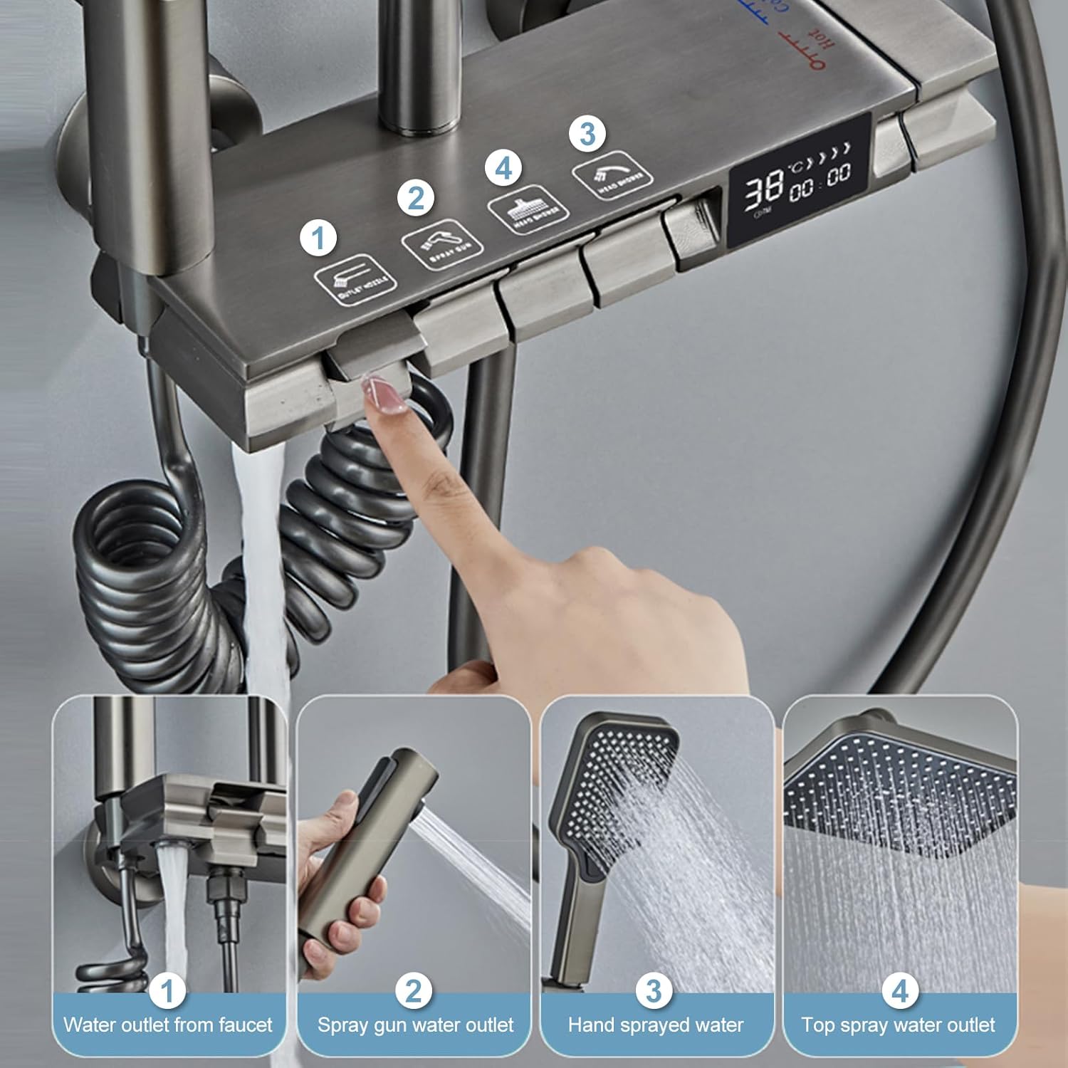 Sistem coloana de dus multifunctional cu afișaj digital, efect de ploaie, taste piano