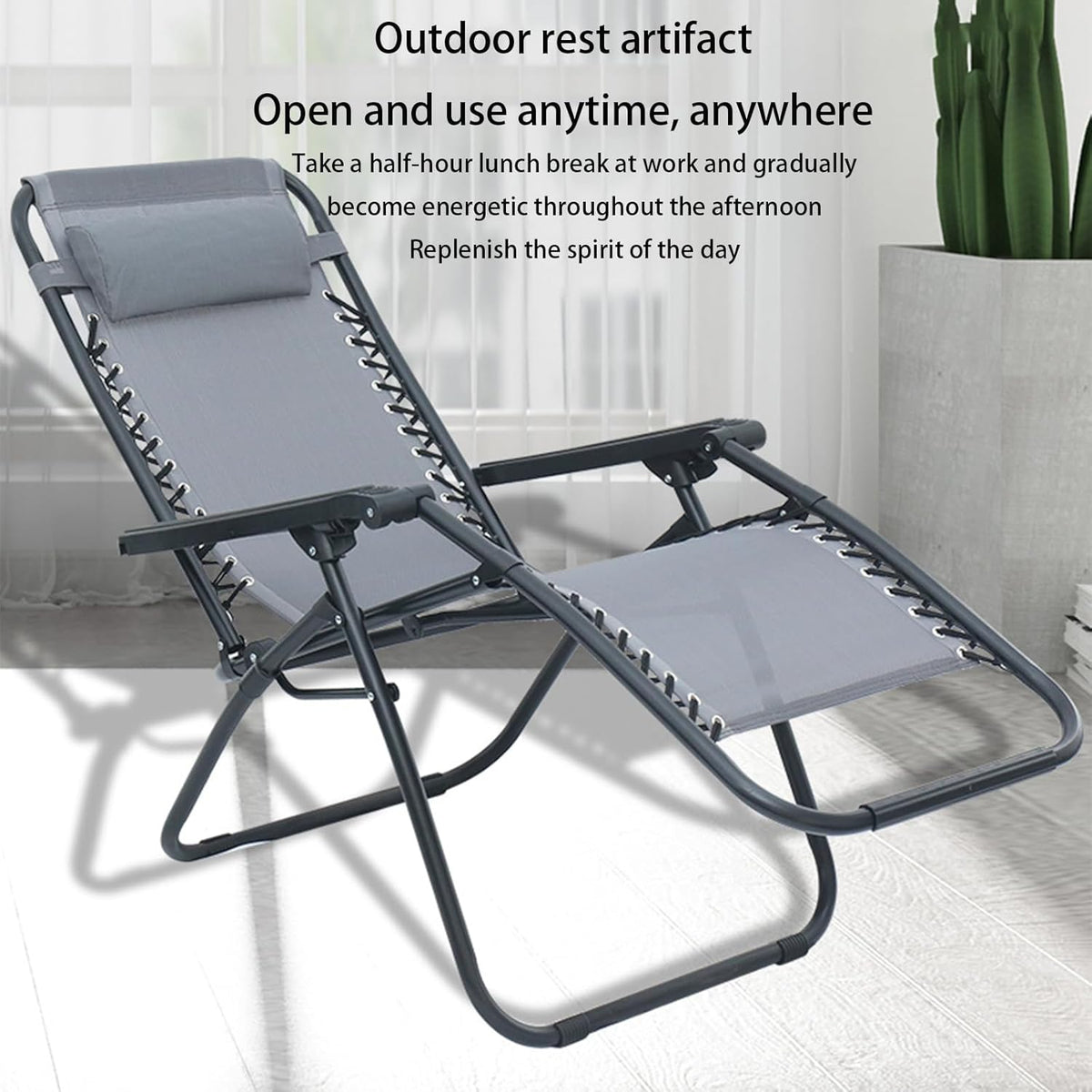 Scaun sezlong Zero Gravity rabatabil 176x67x110 cm – plasa Teslin, perna si tava suport