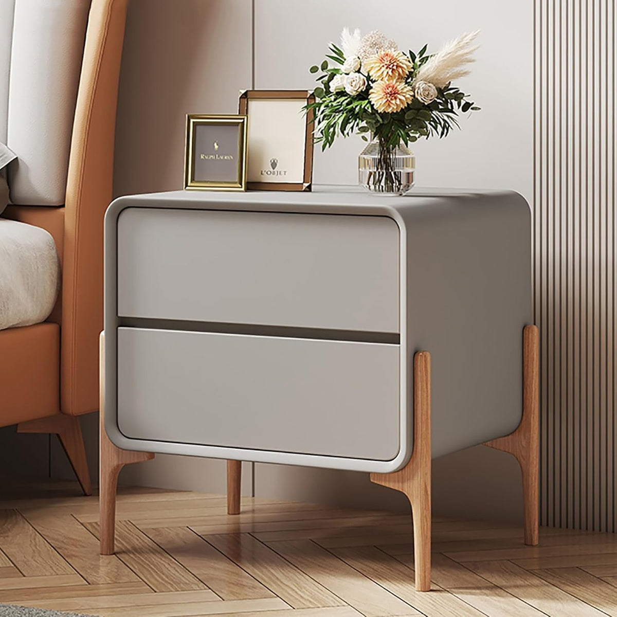 RESIGILAT - Noptiera moderna cu linii rotunjite si 2 sertare, 50x40x50cm