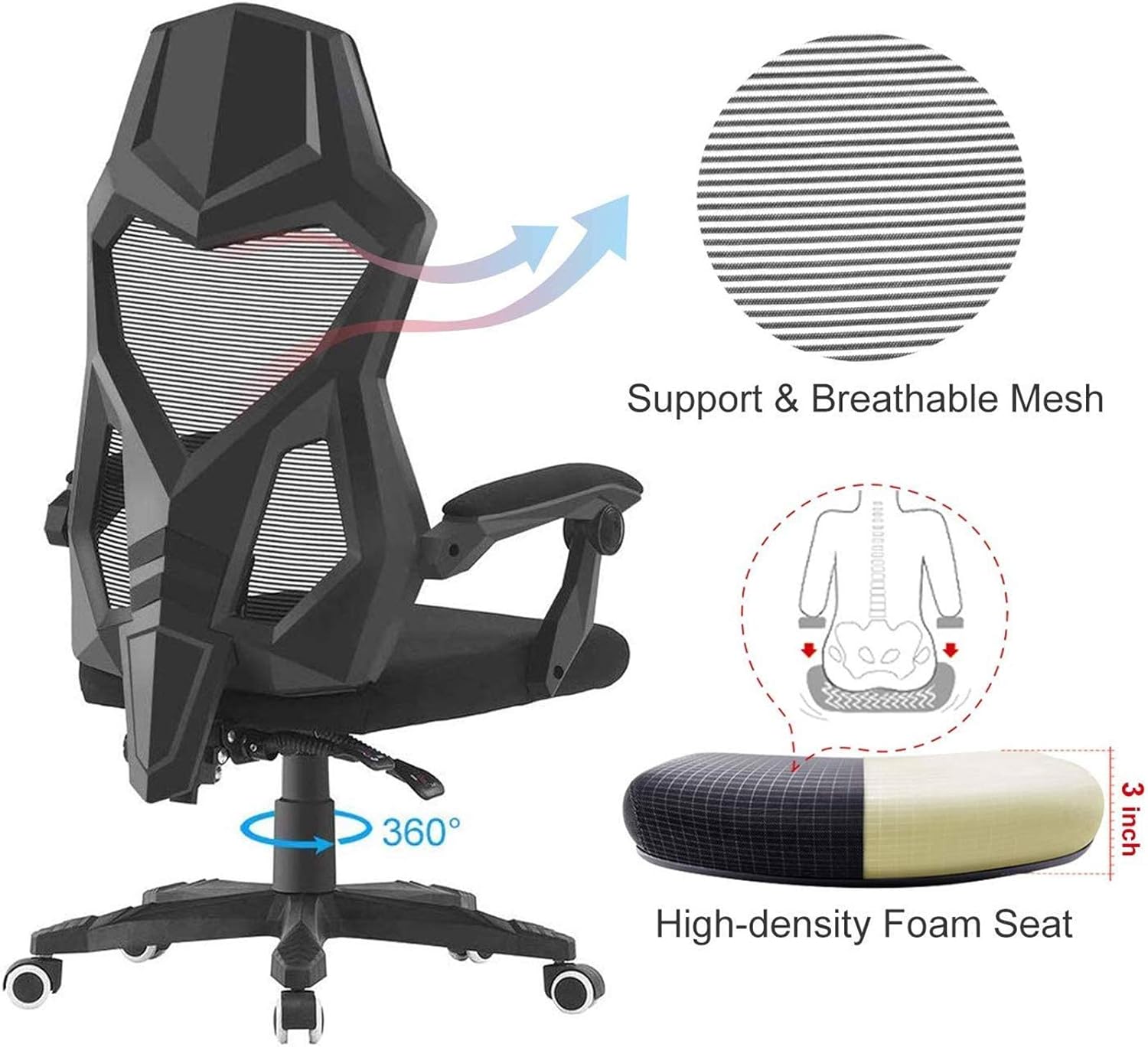 Scaun de Gaming Ergonomic Predator cu spătar ventilat și design futurist