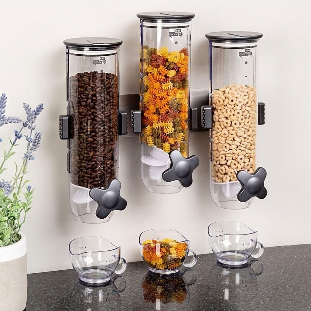 Dozator cu 3 recipiente, pentru cereale, 50x11x31cm, alb