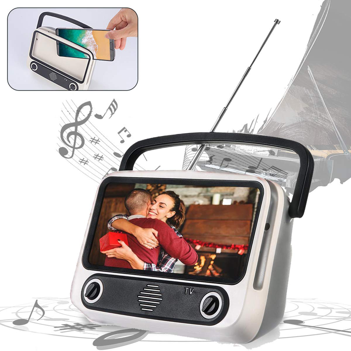 Suport telefon tip TV, difuzor Bluetooth 5W, radio FM, 19 x 9 x 13 cm