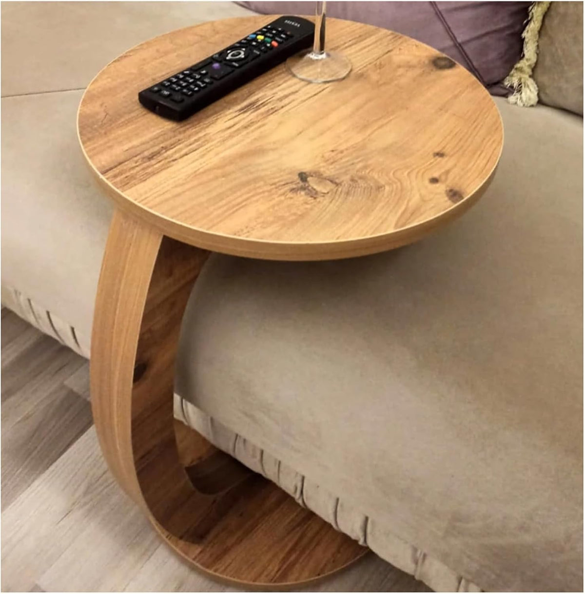 Masuta de cafea rotunda cu roti, din PAL melaminat – 38 cm diametru, 56 cm inaltime