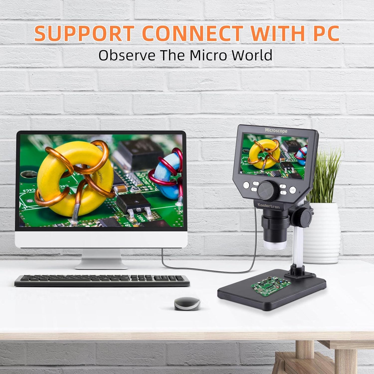 Microscop digital LCD 4.3” HD, 8MP, zoom 1-1000X, 8 LED-uri, baterie reincarcabila si suport PC