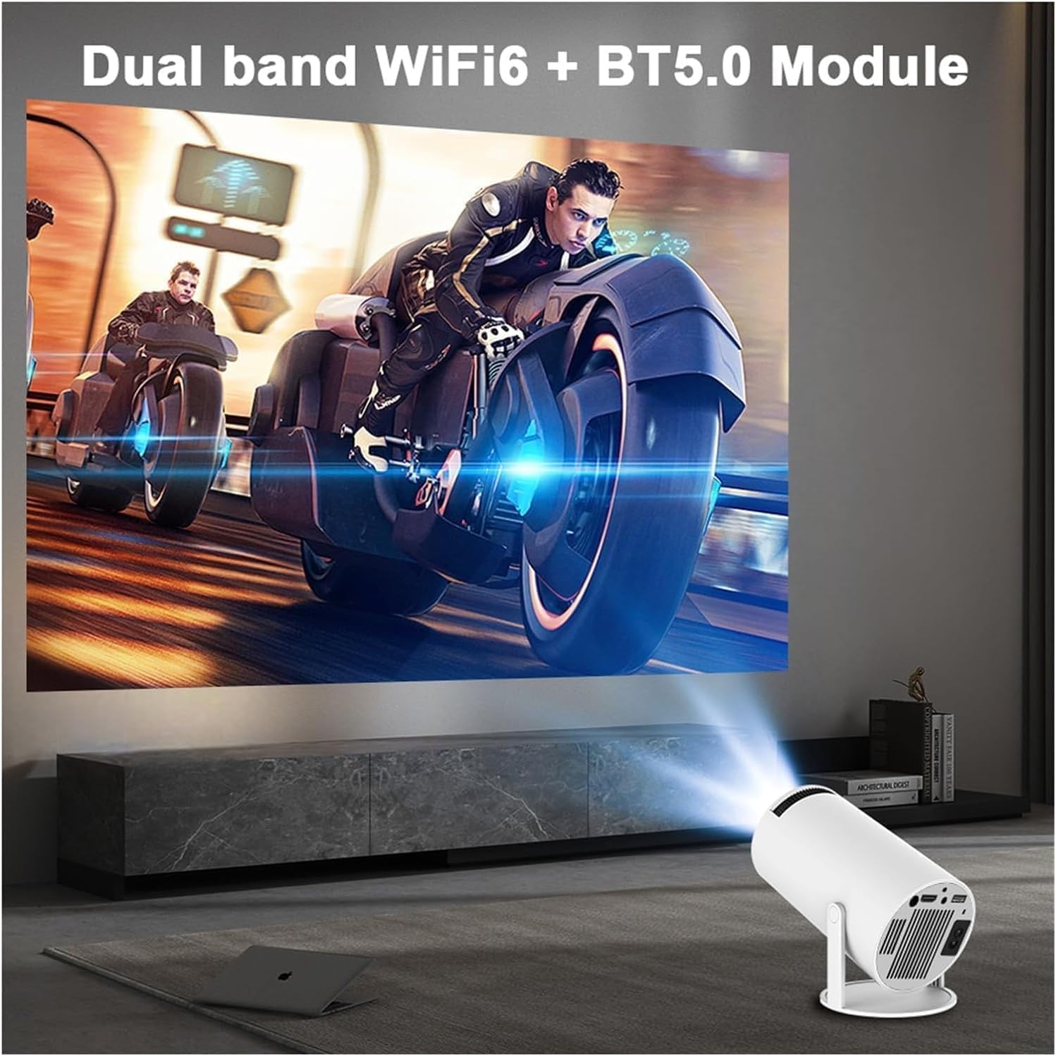 Videoproiector portabil, X10 Plus, 5000 lumeni, 4K Ultra HD, WiFi, Bluetooth 5.0, difuzor integrat, telecomanda, 10.000 jocuri incluse, Rotatie 180 grade, alb