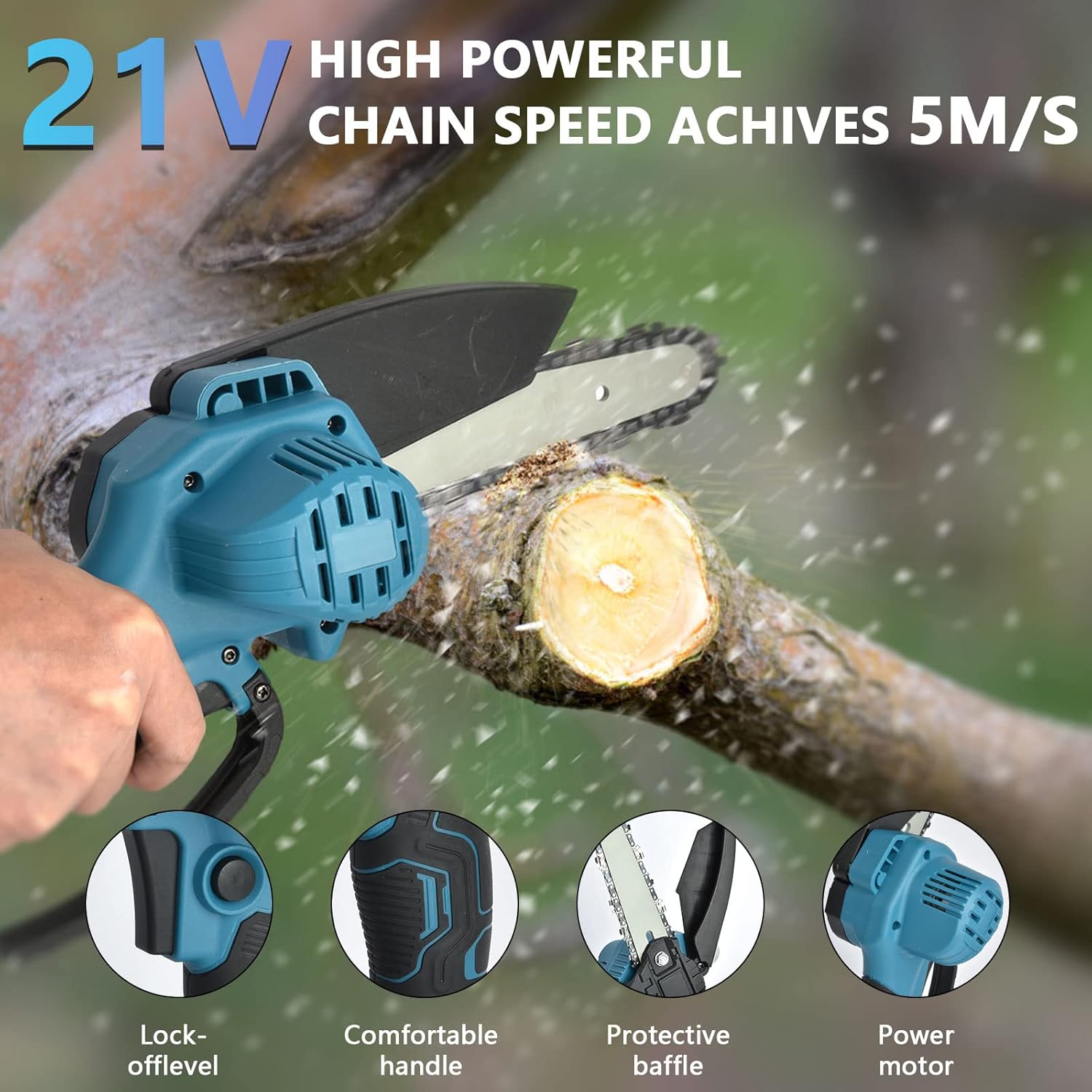 Mini Fierastrau Electric 24V cu Lant 6 inch si 2 Acumulatori 2000 mAh