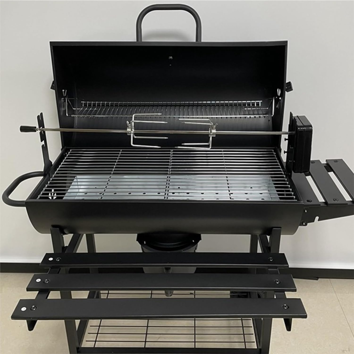 Gratar cu capac si termometru 105,5x85x118 cm – rafturi laterale, roti si aerisire reglabila