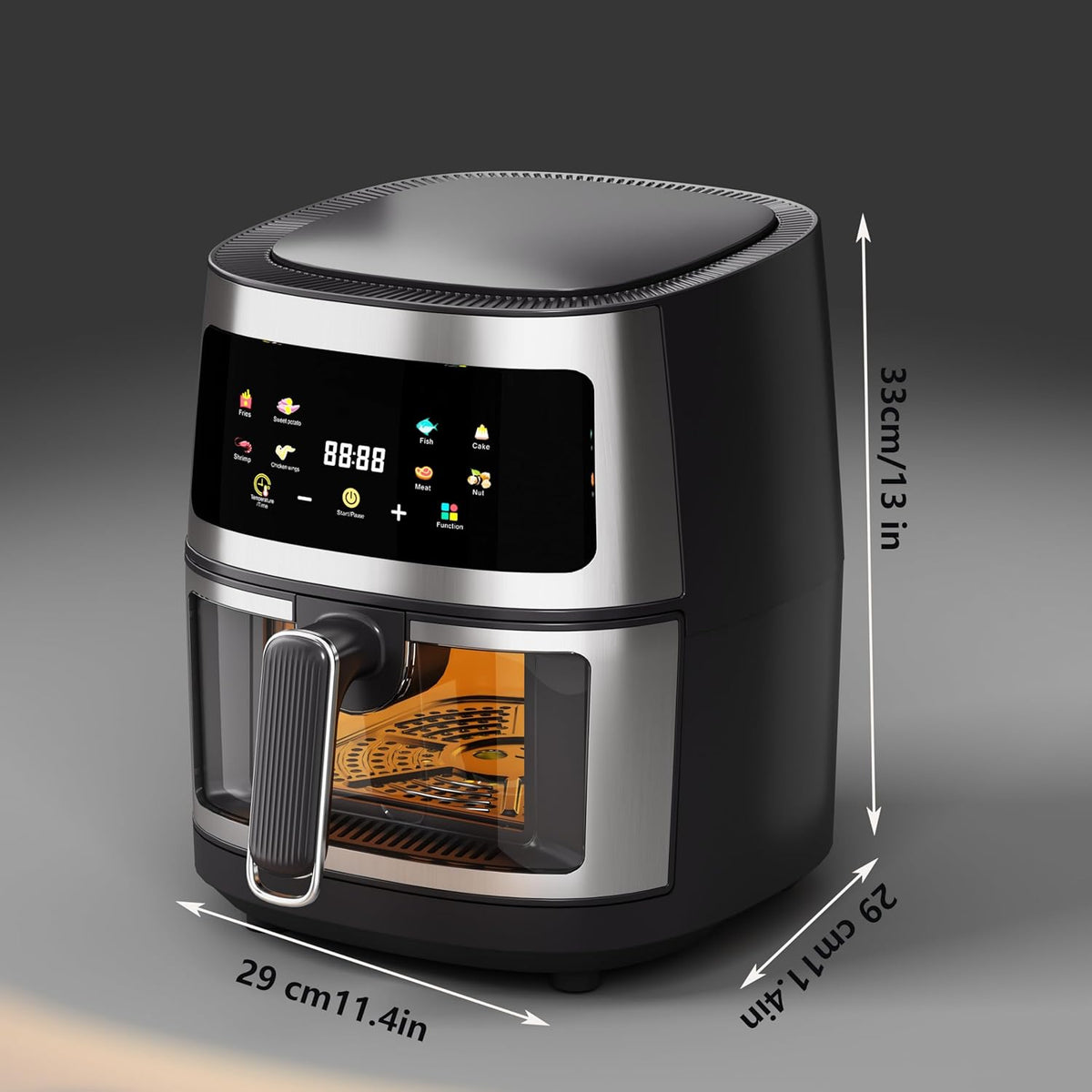 Friteuza cu aer cald, Air Fryer 8L, 2400 W, afisaj digital LCD color, Touch control, otel inoxidabil