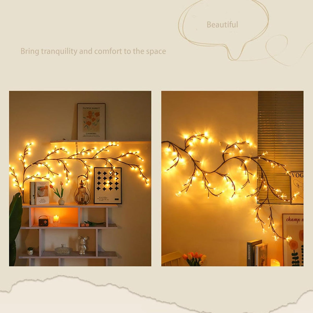 Ghirlanda luminoasa decorativa cu ramuri flexibile – 1.6 m, 72 LED-uri, telecomanda si alimentare USB