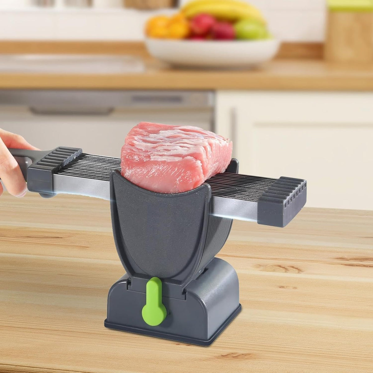 Feliator Profesional pentru Carne cu Lame Multiple din Inox Alimentar si Grosime Ajustabila (2-4mm) – Ideal pentru Tartar, Fasii, Felii si Cuburi de Carne