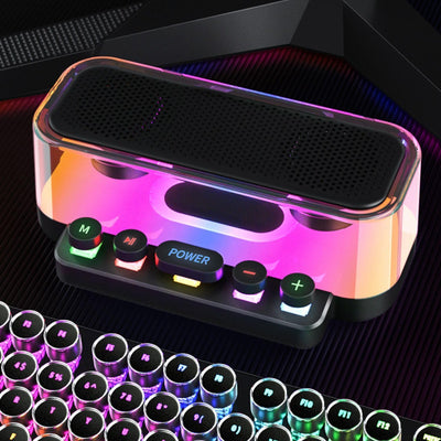Boxa wireless Bluetooth Z6 in forma de Pian cu tastatura, difuzoare transparente, HiFi 2.0 Stereo, Iluminare RGB, Microfon  incorporat, suport FM/Type-C/TF pentru PC Laptop