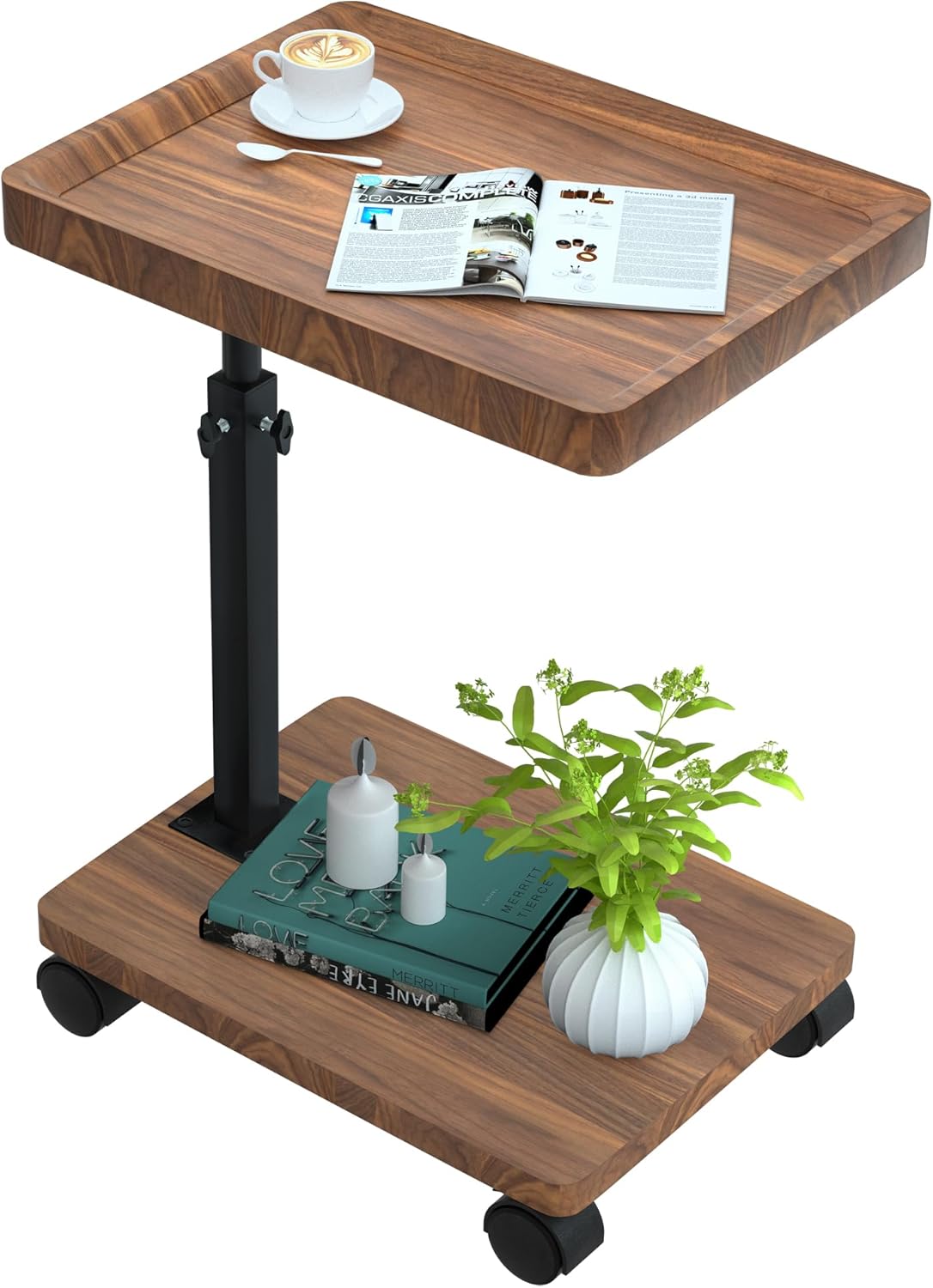 Masuta portabila pentru cafea, 2 blaturi MDF, inaltime ajustabila 45-80 cm, blat superior 40 x 30 cm, maro