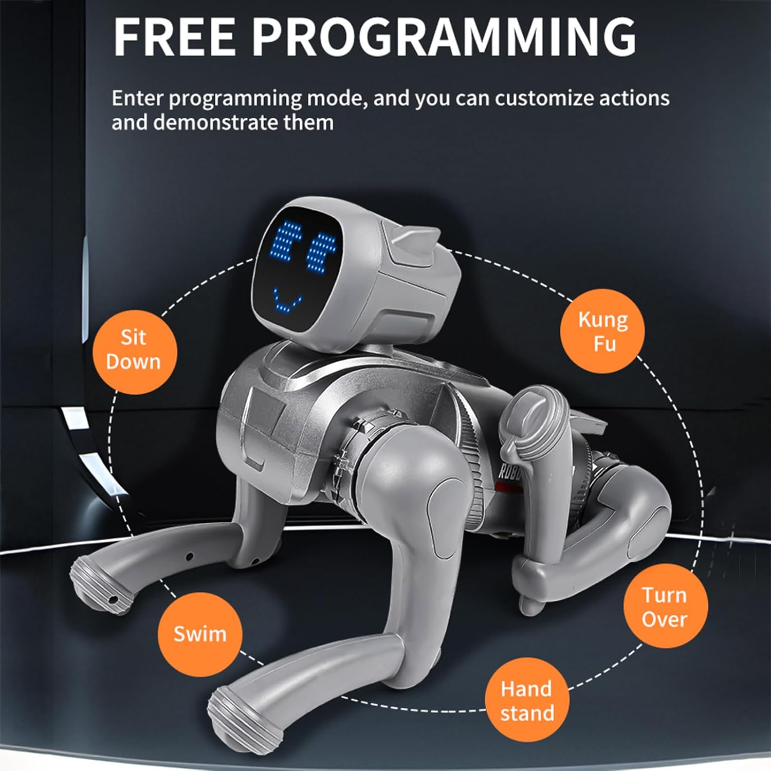 Catel robot inteligent, control telecomanda, aplicatie mobila, comenzi vocale, functii interactive, dans,