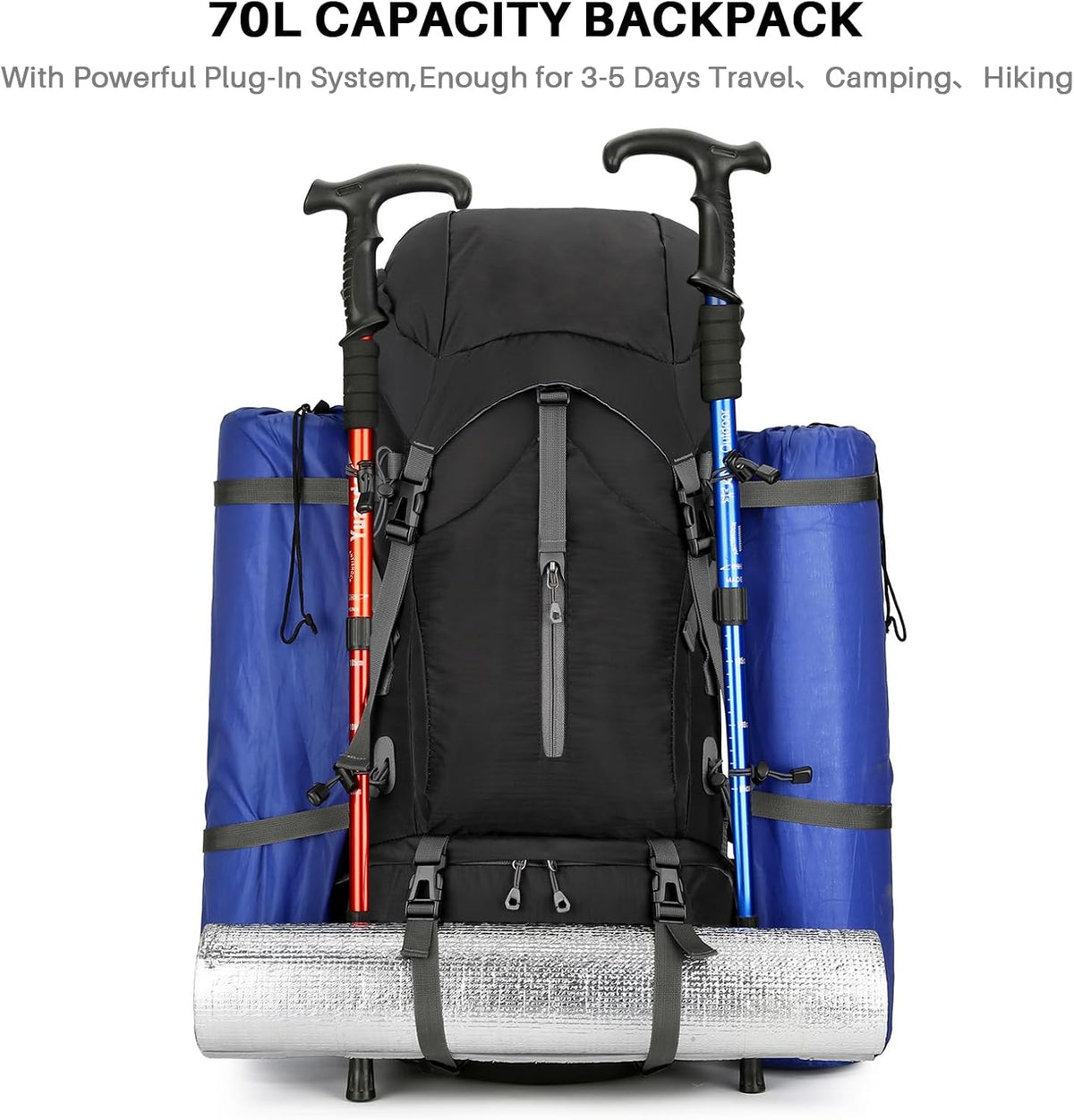 Rucsac drumetie 70L cu husa ploaie si sistem prindere echipament 70x32x23 cm