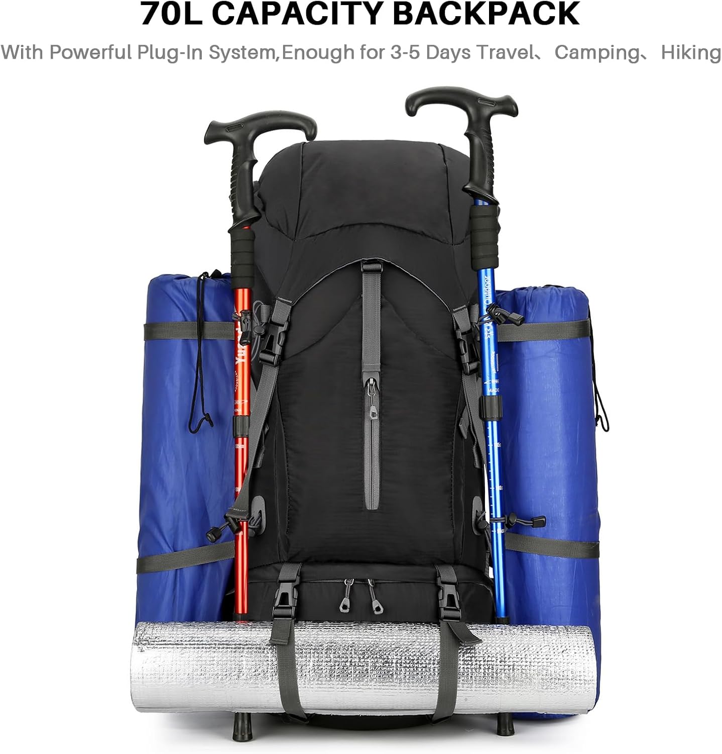 Rucsac drumetie 70L cu husa ploaie si sistem prindere echipament 70x32x23 cm