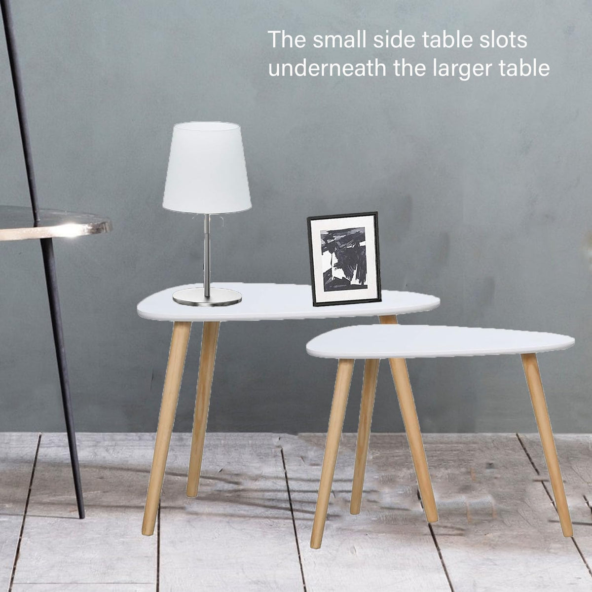 Set 2 masute de cafea stil nordic, design modern, MDF si lemn , alb si natural