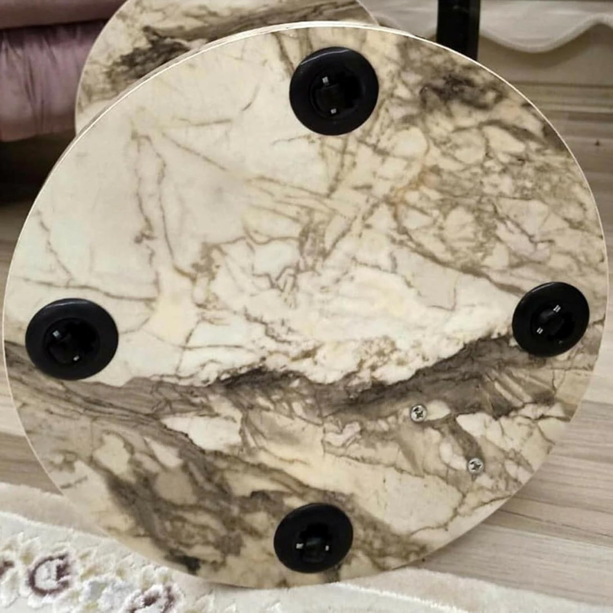 Masuta de cafea rotunda cu roti, din PAL melaminat – 38 cm diametru, 56 cm inaltime