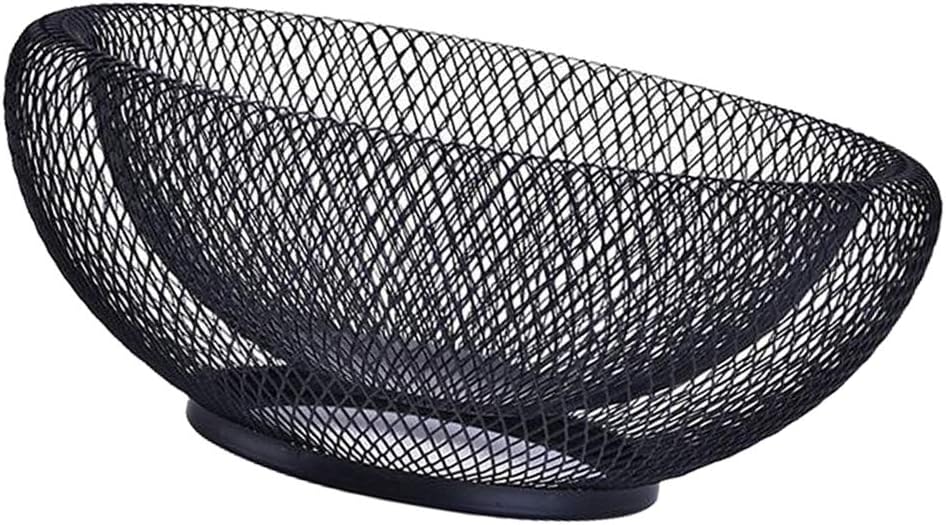 Cos de fructe decorativ, rotund, metalic, 25,5 x 13 cm, negru