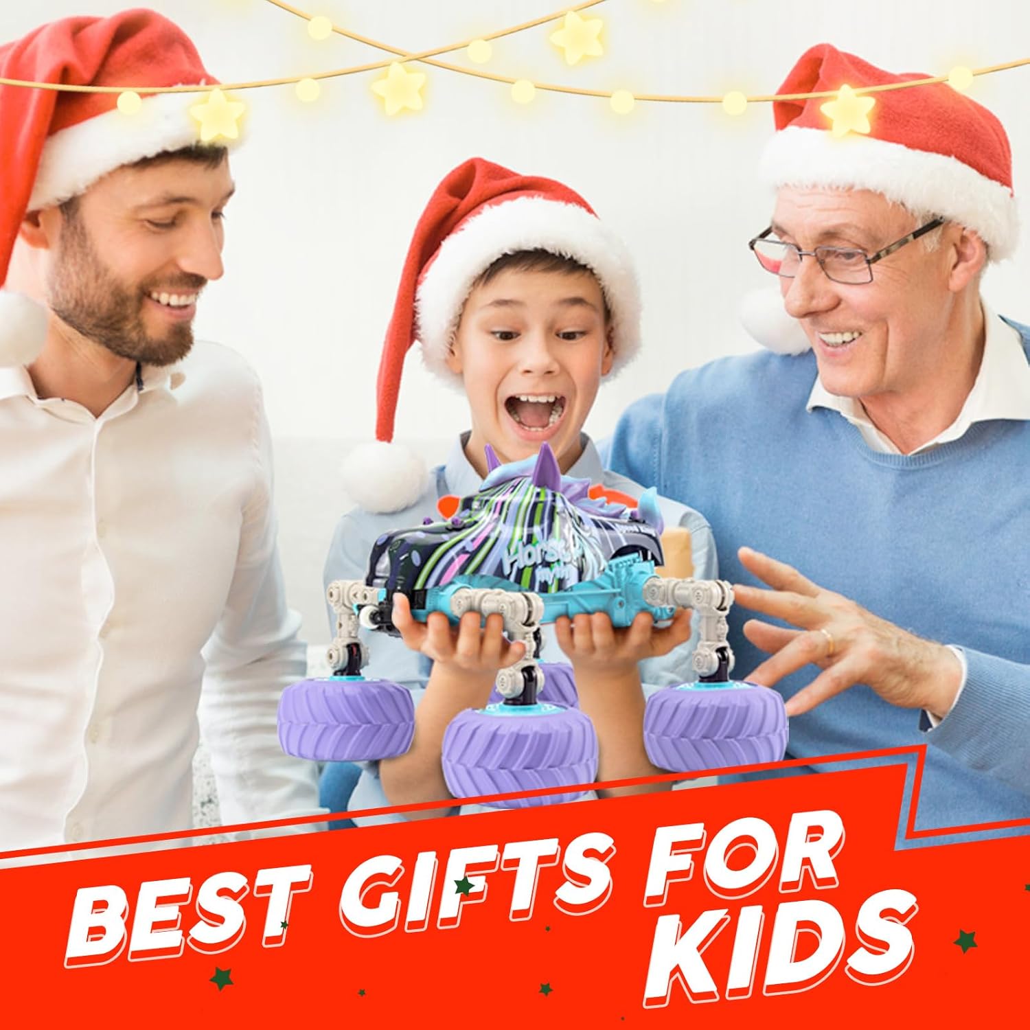 Masinuta pentru copii cu telecomanda, model Unicorn, transformabil, cu lumini LED