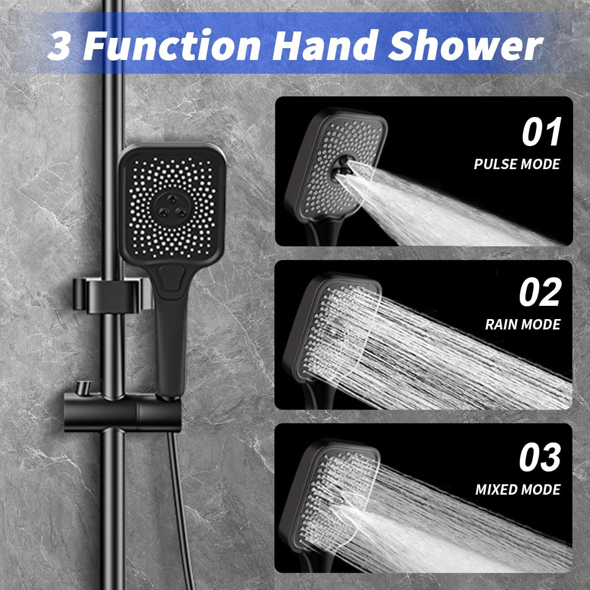 Set Coloana Dus Premium, Alama Cupru, 4 Functii, Butoane Piano, Gri Grafit, Tip Ploaie